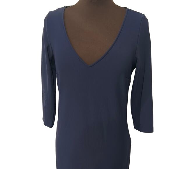 Boston Proper Beyond Travel Navy Blue Sheath V Neck Grommet Dress Size Small - Picture 3 of 15
